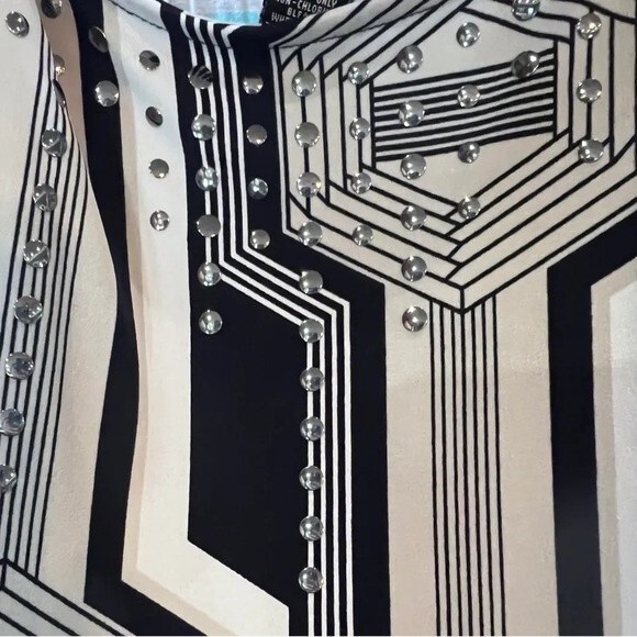 Alfani navy tan and white geo print studded tunic top size small - Picture 5 of 7